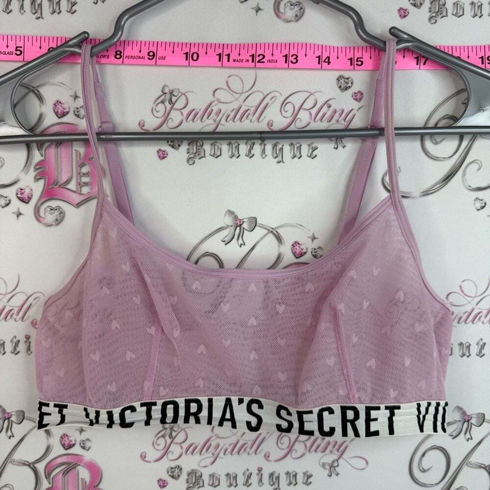 Victoria's Secret bra bralette sports bra Pink Mesh Bralette heart Logo Band